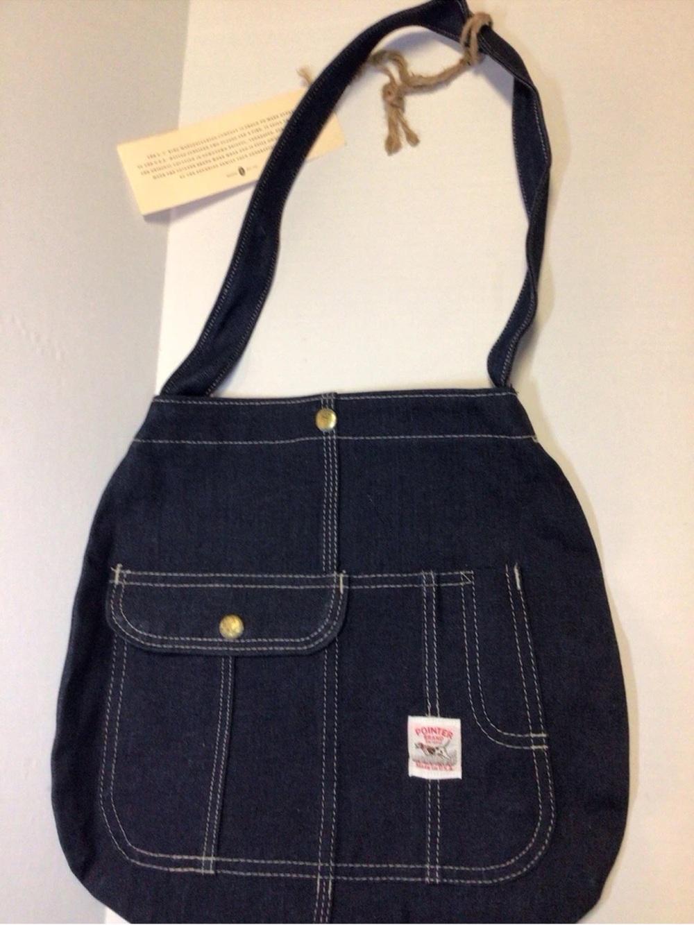 Denim Shoulder Bag with Front Pocket in Dark Blue Pointer farm life READ
